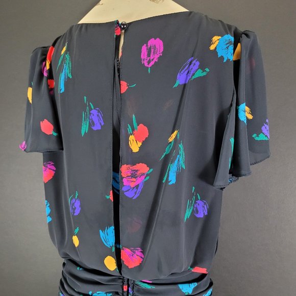 80s Sheer Black Abstract Floral Dress - Picture 11 of 14